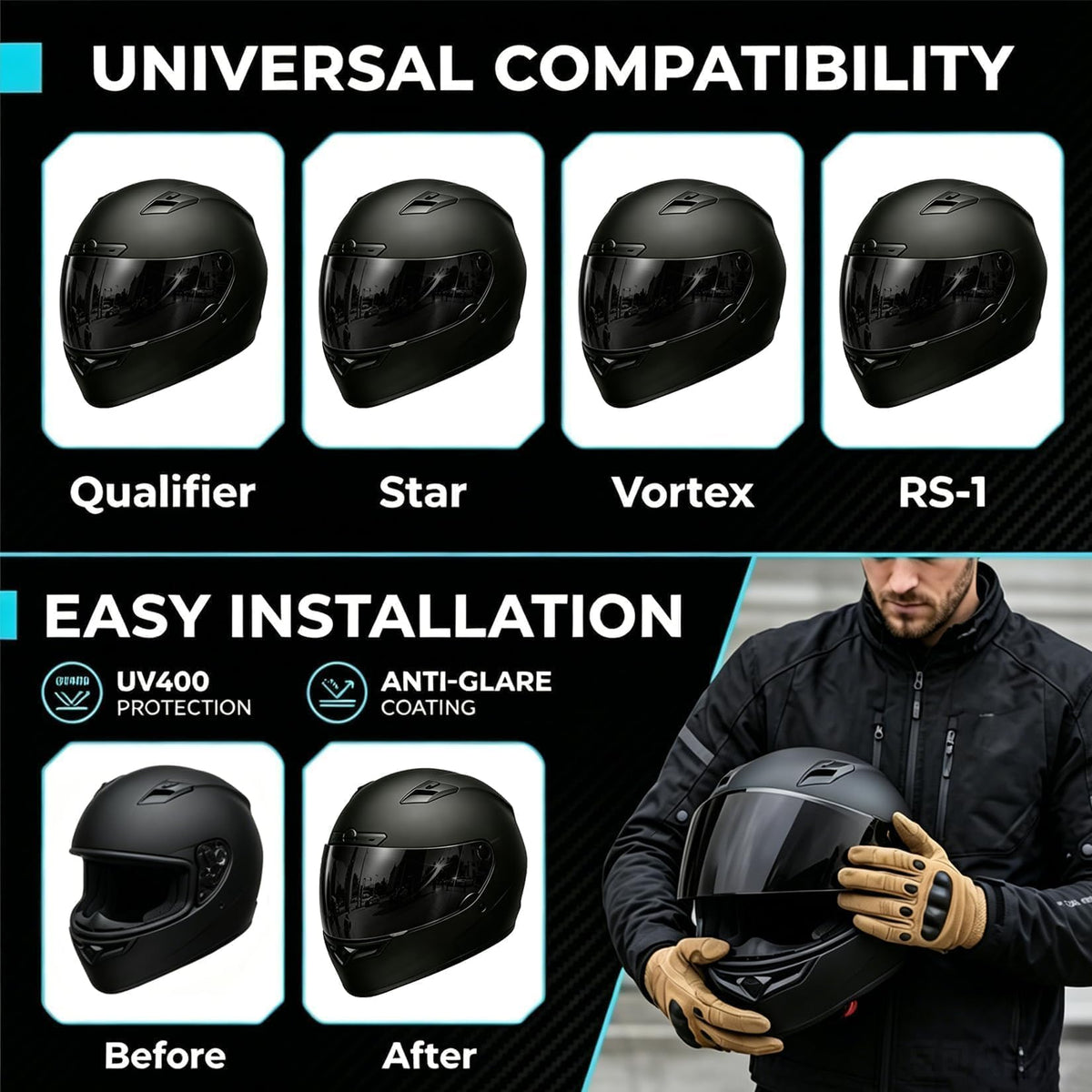 PSLER visor mounted on Bell Qualifier helmet demonstrating precise fit