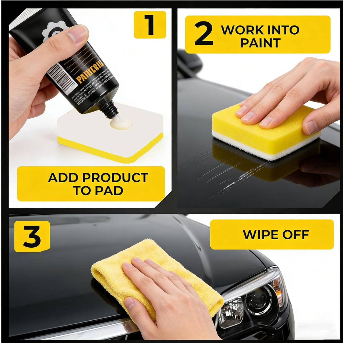 Puisa before and after hood swipe illustrating restored gloss and diminished scuffs