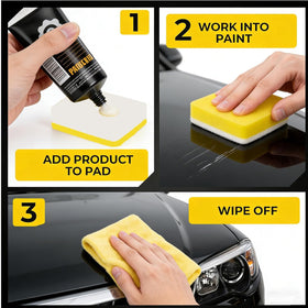 Puisa before and after hood swipe illustrating restored gloss and diminished scuffs