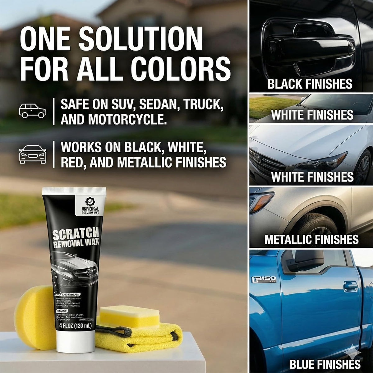 Puisa applied to car panel with person buffing to show DIY restoration benefit