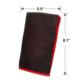 PUMBAA HOME mitt next to hand for scale illustrating full-coverage 9.7x6.3 inch size