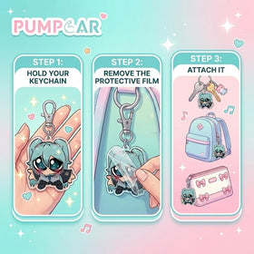 PumpCar Miku clipped to backpack zipper showing stylish bag accent