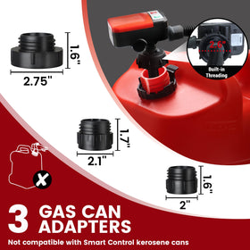 PUMPTOR three adapter sizes laid out for versatile fuel can compatibility