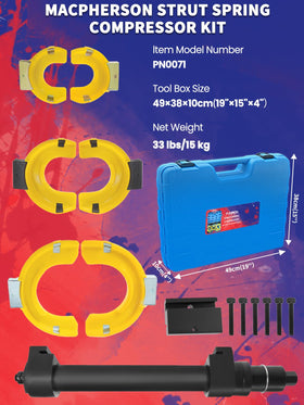 Punmew in use on a vehicle strut demonstrating safe, stable spring compression