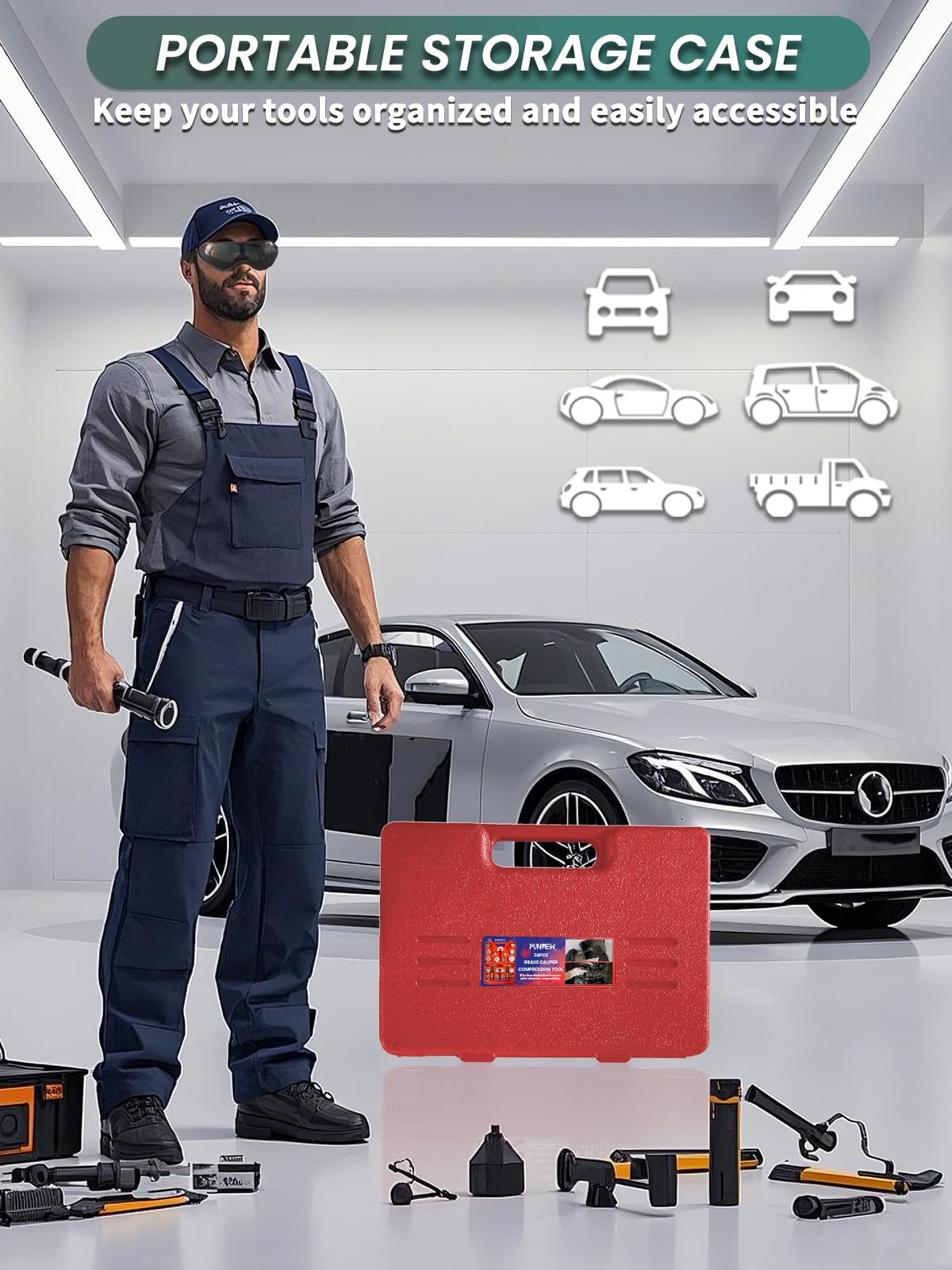Punmew lifestyle garage setting illustrating efficient brake pad replacement