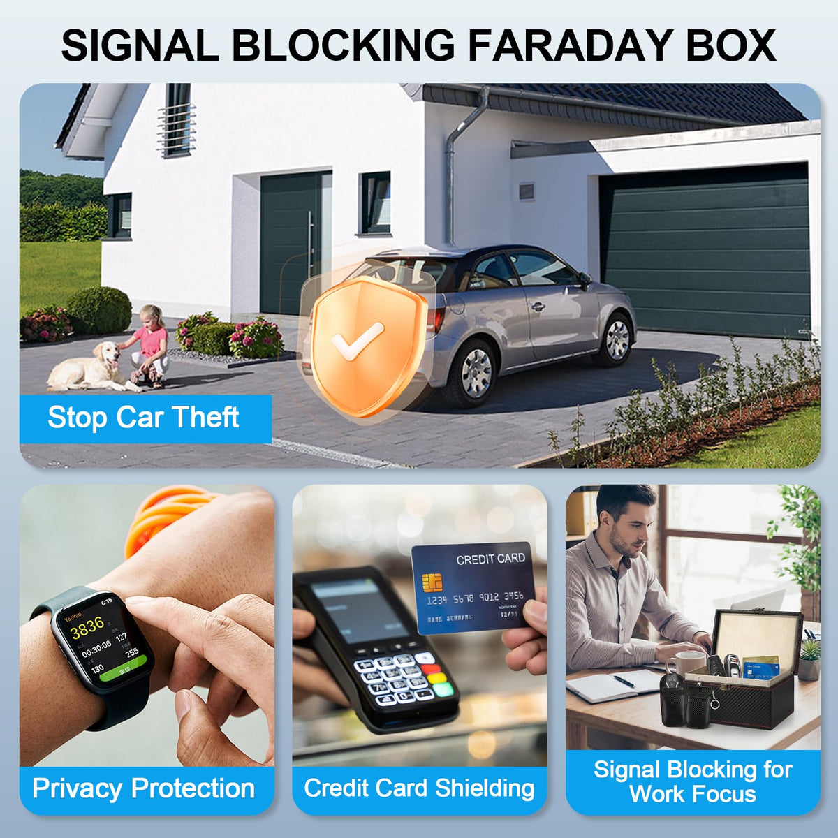 Punwocy faraday box filled with multiple keyfobs showing family storage capacity