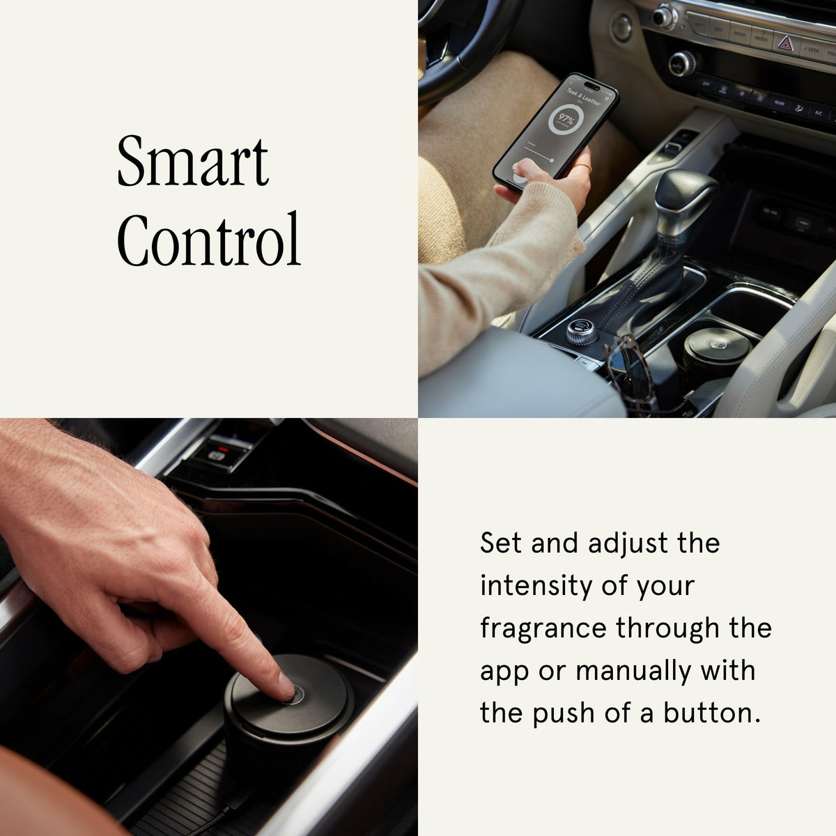 Pura diffuser in a car lifestyle scene enhancing passenger comfort