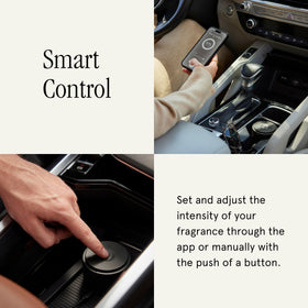 Pura diffuser in a car lifestyle scene enhancing passenger comfort