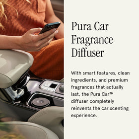 Pura diffuser mounted in car vent delivering hands-free fragrance