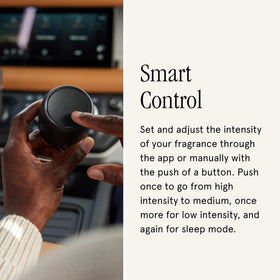 Pura on dashboard demonstrating cordless placement and automatic motion start benefit