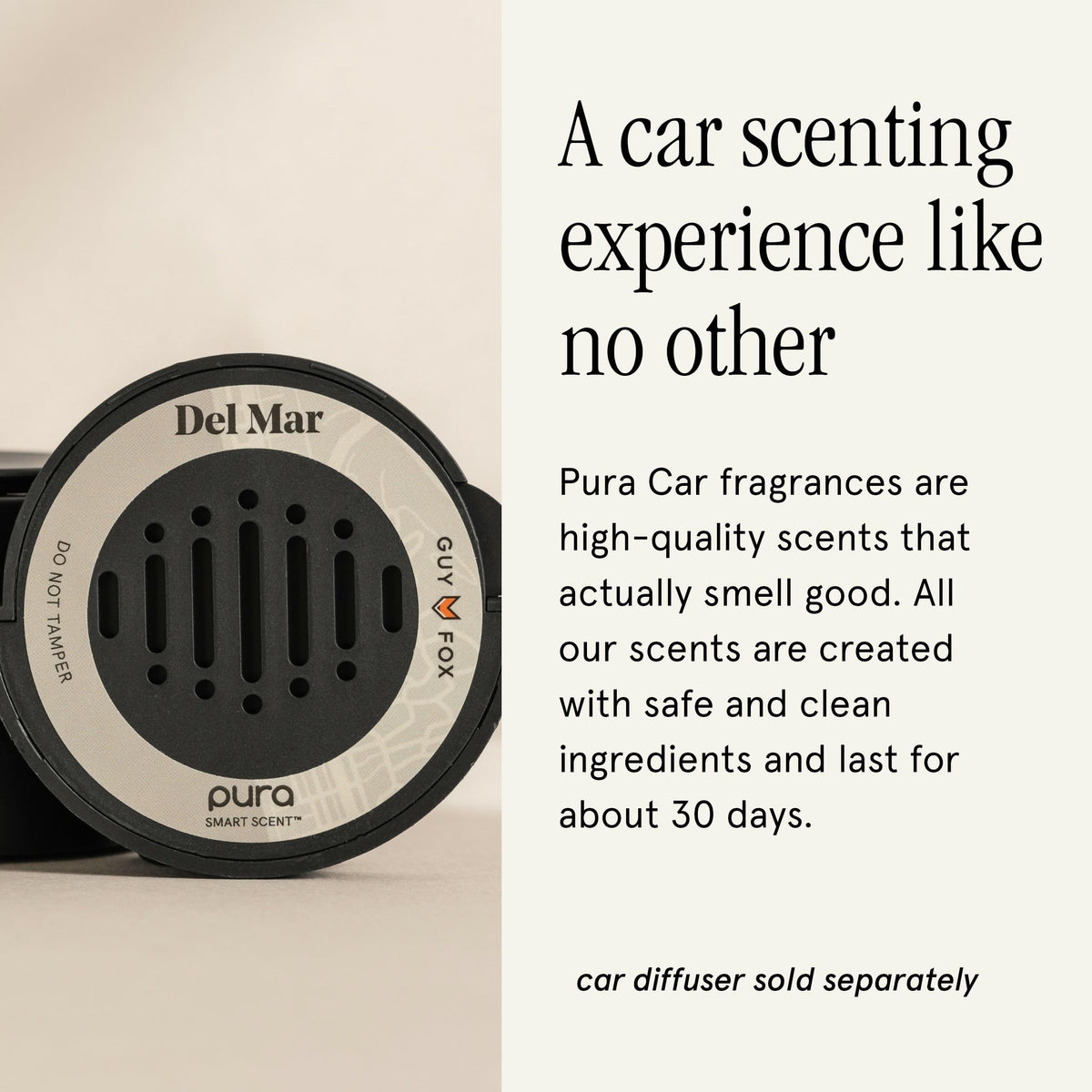 Pura Del Mar installed in Pura car diffuser demonstrating hands-free scent delivery