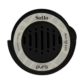Pura & GUY FOX Soho refill front packaging showing fragrance name and design benefits