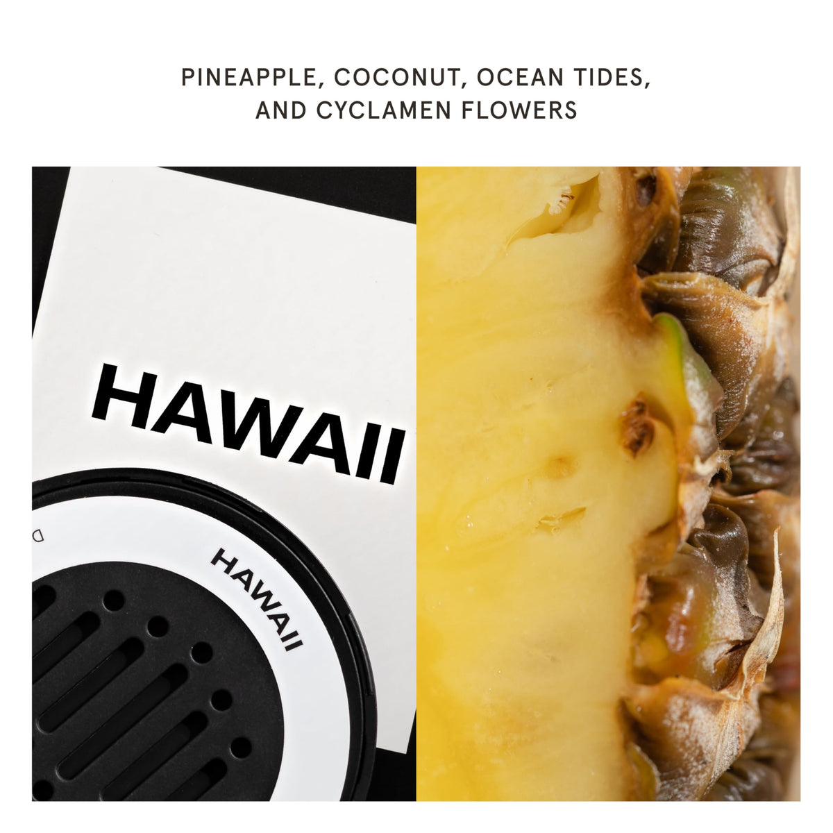 Pura Hawaii label detail emphasizing brand and safer-ingredient approach benefit