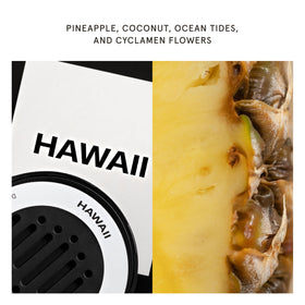 Pura Hawaii label detail emphasizing brand and safer-ingredient approach benefit