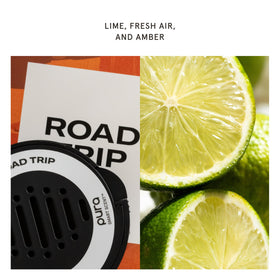 Car interior on a road trip with Pura Homesick refill for fresh travel ambiance