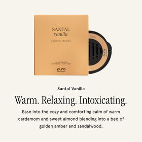 Pura Santal Vanilla cartridge close-up highlights durable design benefit