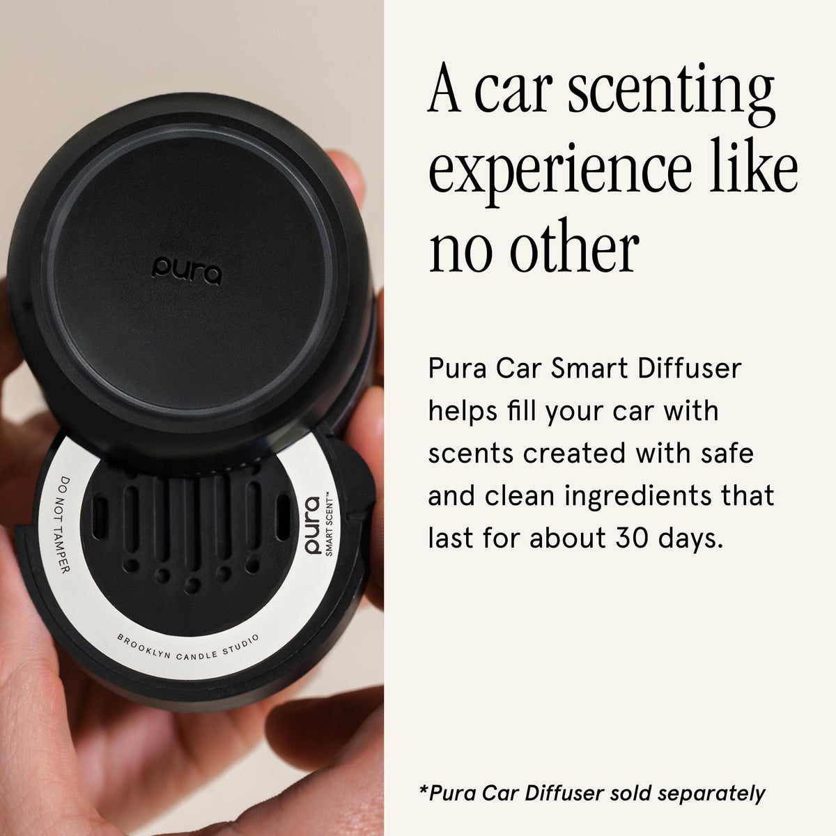 Pura Sunday Morning installed in Pura Car diffuser demonstrating easy setup and convenience