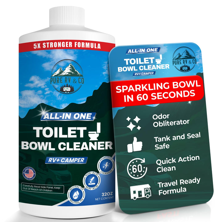 Pure RV front label on 32 oz bottle showing product name and benefits
