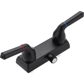 PureHaven front view black faucet showing compact two-hole fit and clean design benefit