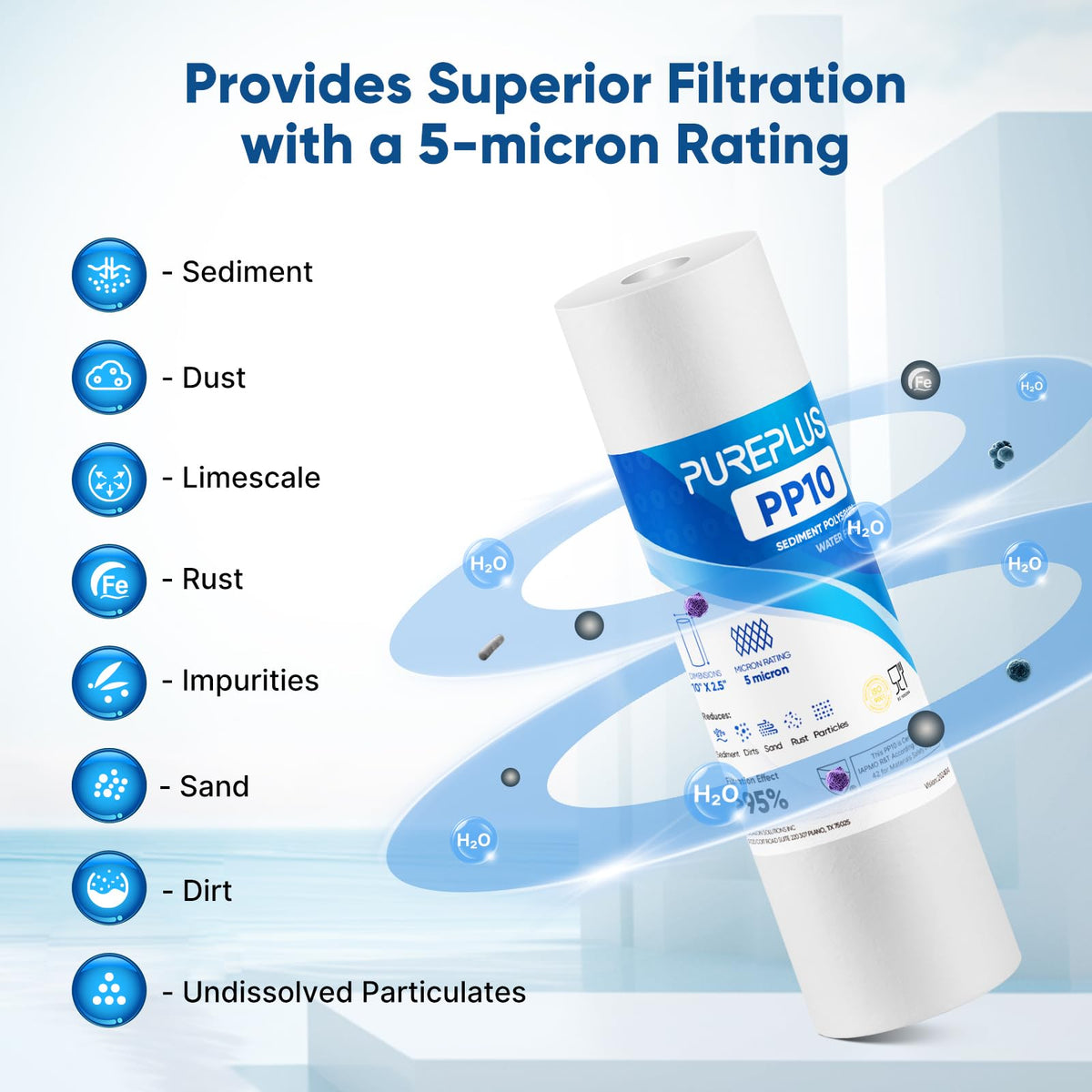 PUREPLUS carbon block with KDF core showing contaminant reduction benefit