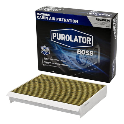 PurolatorBOSS front packaging showing filter and fitment benefit
