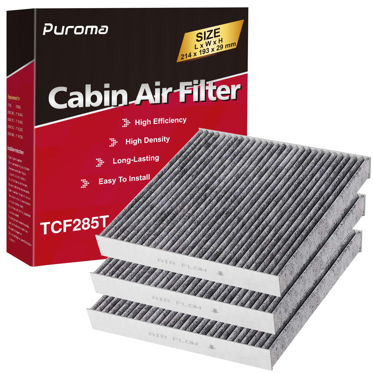 Puroma front packaging showing filter and model fitment benefits