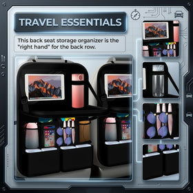 Purthog lifestyle shot with family using tray and pockets, creates comfortable organized travel
