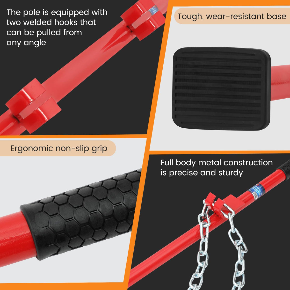 Puzau chain and hooks detail showing welded hooks and durable links for secure pulls
