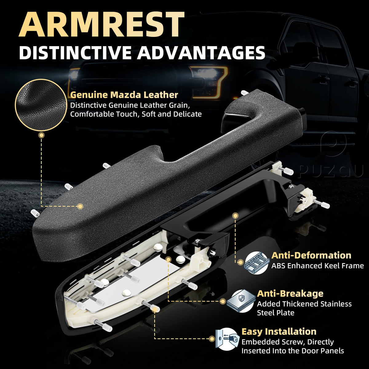 Puzau armrest installed in Silverado driver door restoring function and style