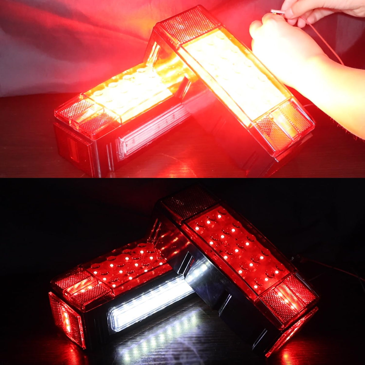 PVerandio lamps illuminated on a boat trailer at night improving safety and visibility