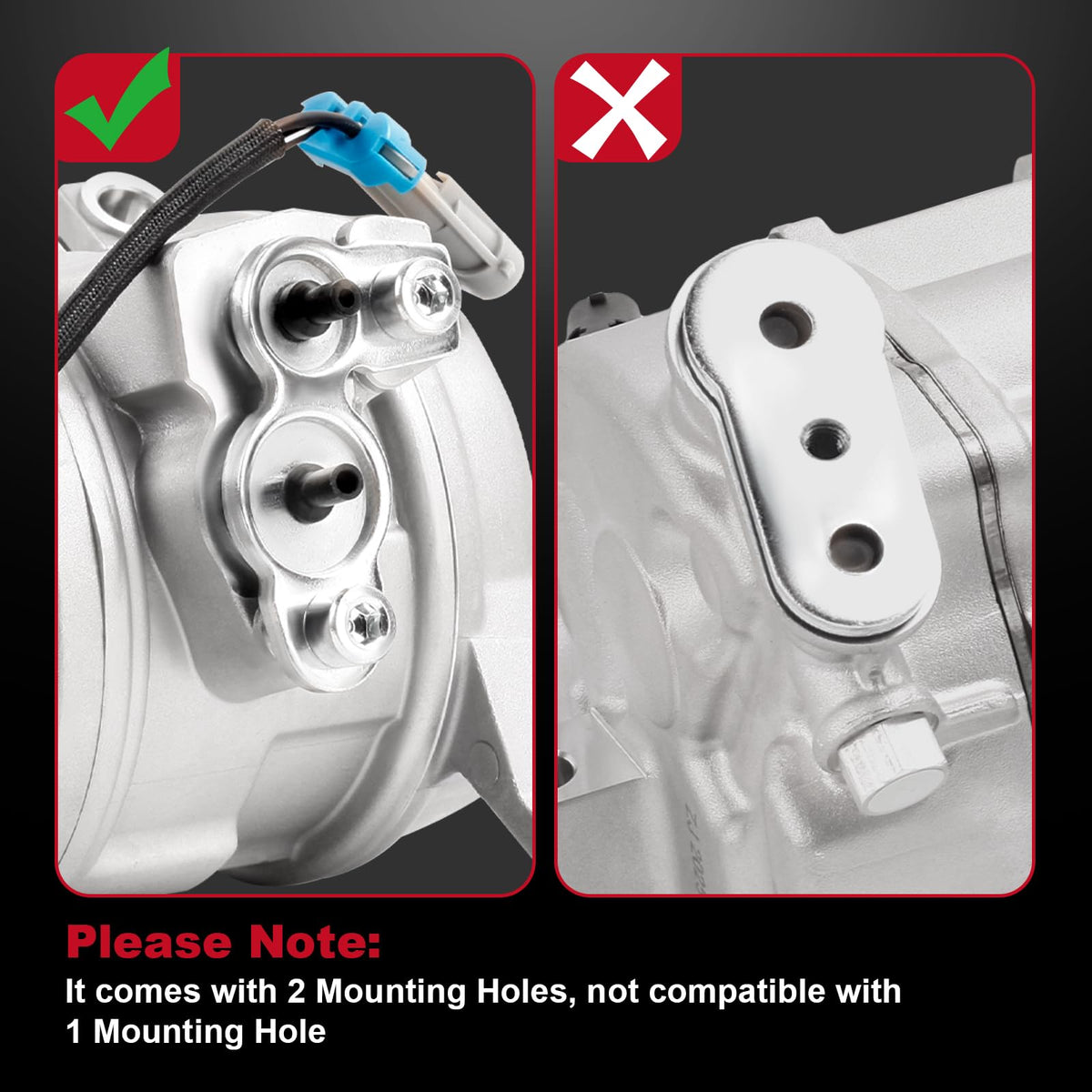 PYHAUTO compressor side view highlighting two mounting holes for accurate fit