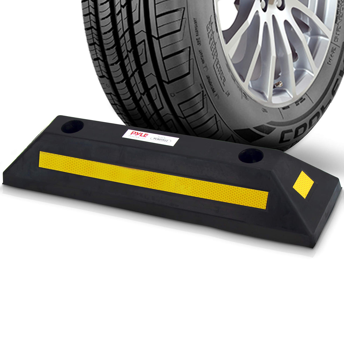 Pyle front view of parking stopper showing durable shape and protection