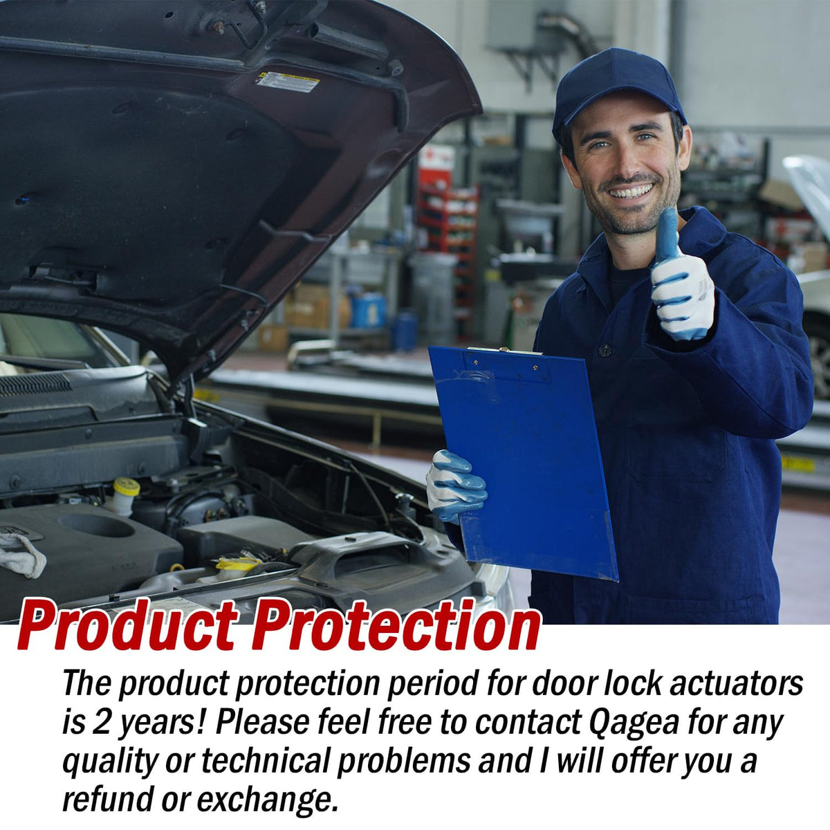 Qagea product packaging and warranty card confirming 2-year protection