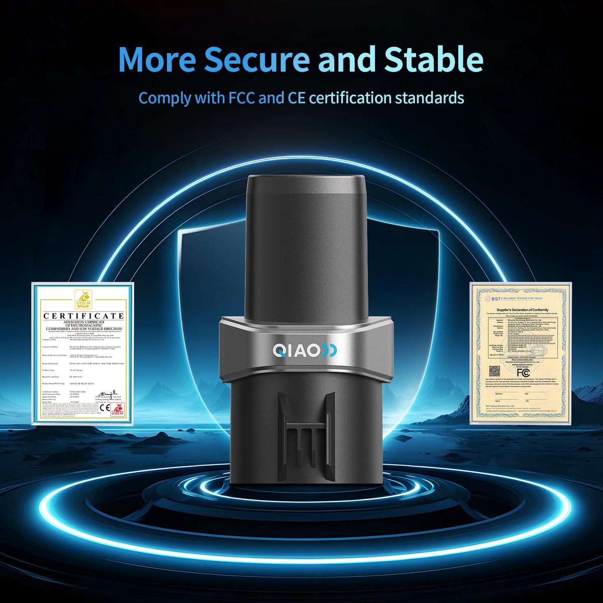 QAOFUL adapter plugged into a J1772 station showing real-world compatibility benefit