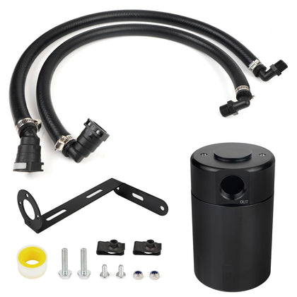 QBselecar front view of black aluminum catch can showing compact design and durable finish