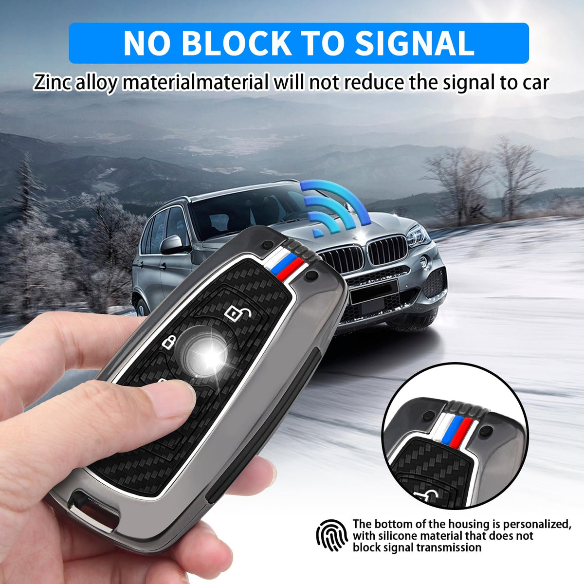 QBUC installed on BMW fob showing snug fit and preserved button responsiveness