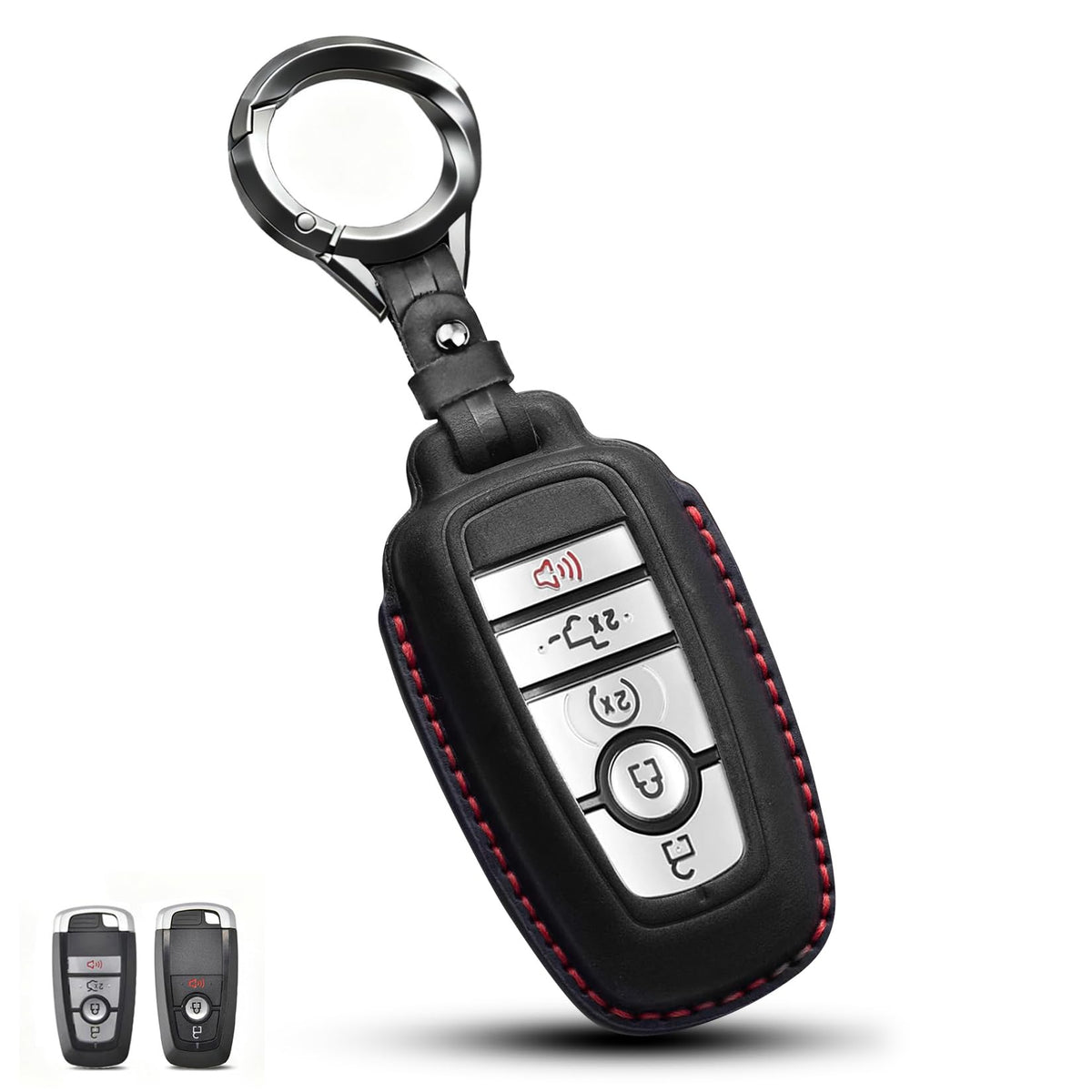 QBUC front view of black leather key fob cover showing elegant protection