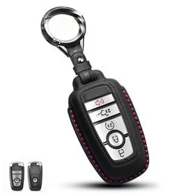 QBUC front view of black leather key fob cover showing elegant protection