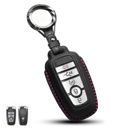 QBUC front view of black leather key fob cover showing elegant protection