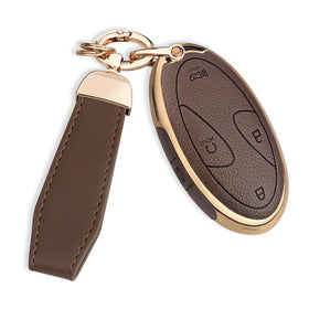 QBUC brown key fob cover front view showing neat fit and protection benefit