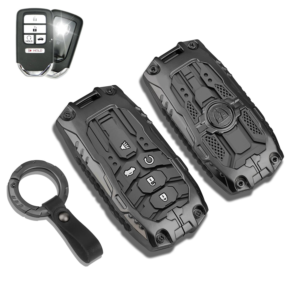 QBUC front view of black key fob cover showing sleek protective design and fit