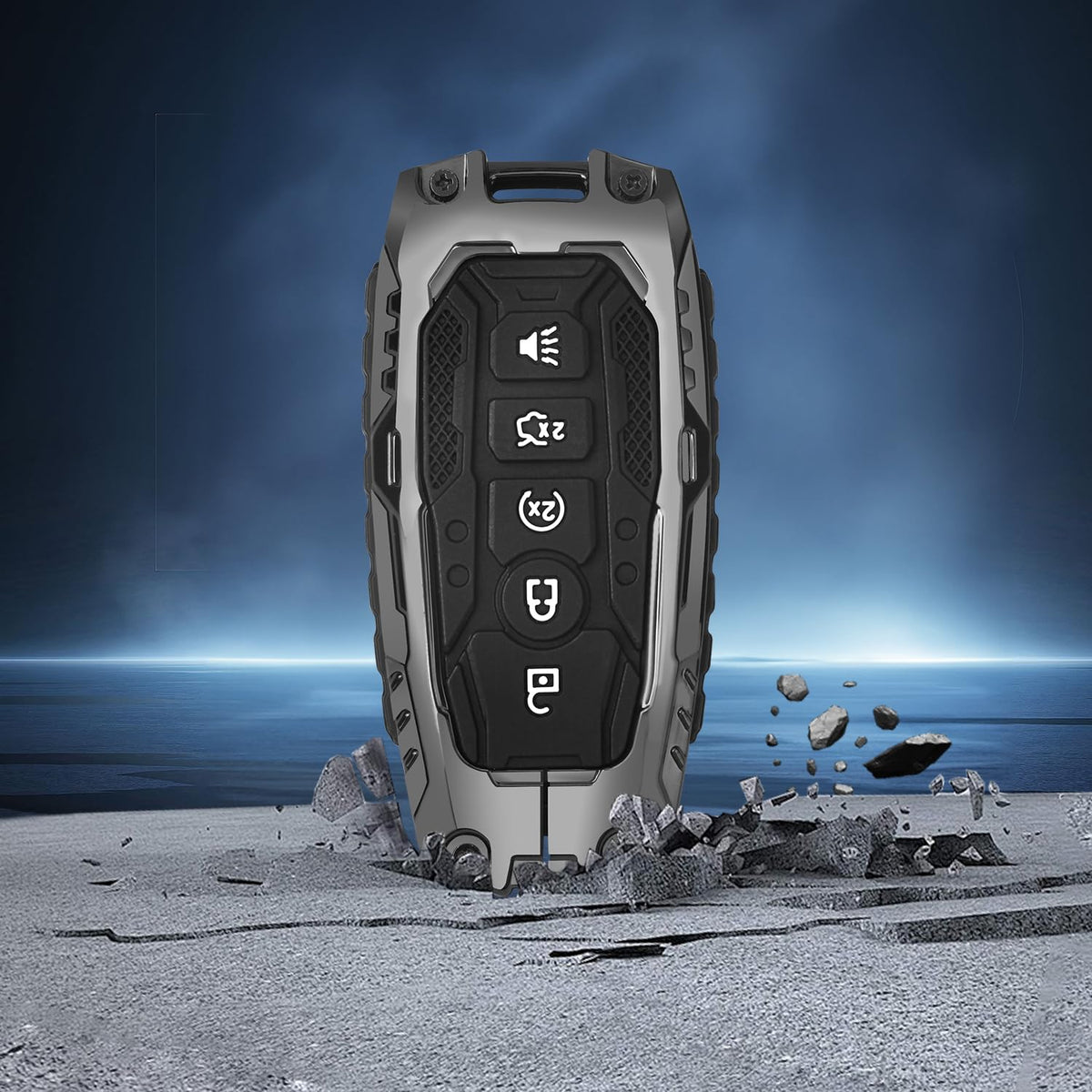 QBUC installed on Ford key fob demonstrating maintained button access