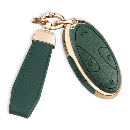 QBUC green key fob cover front view showing button fit and stylish protection