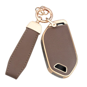QBUC brown cover front view showing refined leather and protection benefit