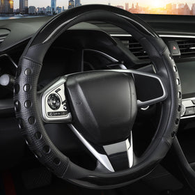 QCYP front view of black steering wheel cover showing sport style and improved grip