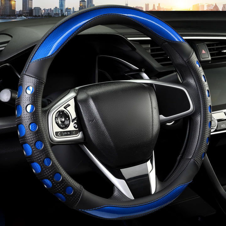 QCYP front view showing blue steering wheel cover and improved grip