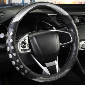 QCYP gray steering wheel cover front view showing fit and sporty accents for immediate style