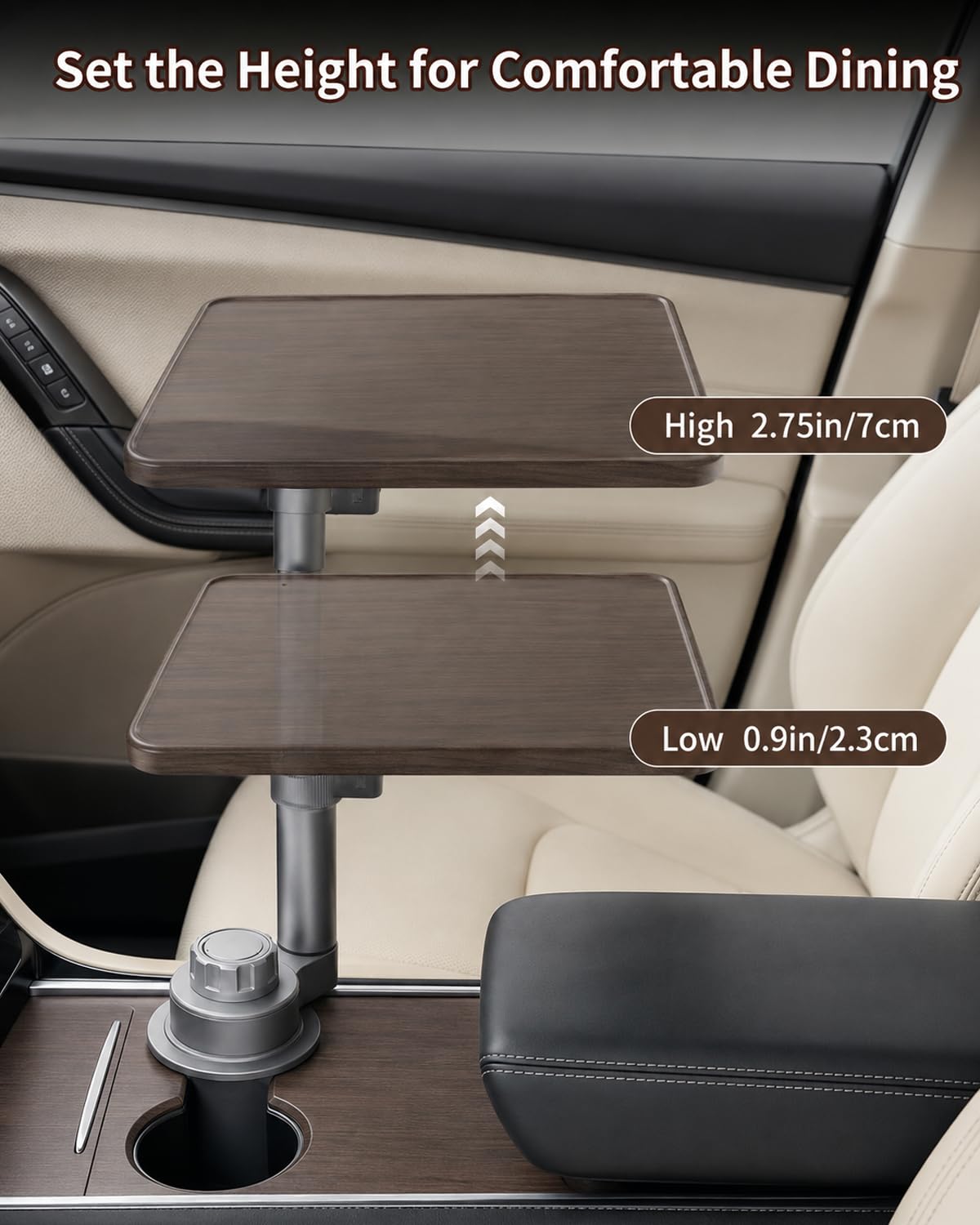 QENIVO rotated toward driver showing 360-degree swivel and convenient reach benefit