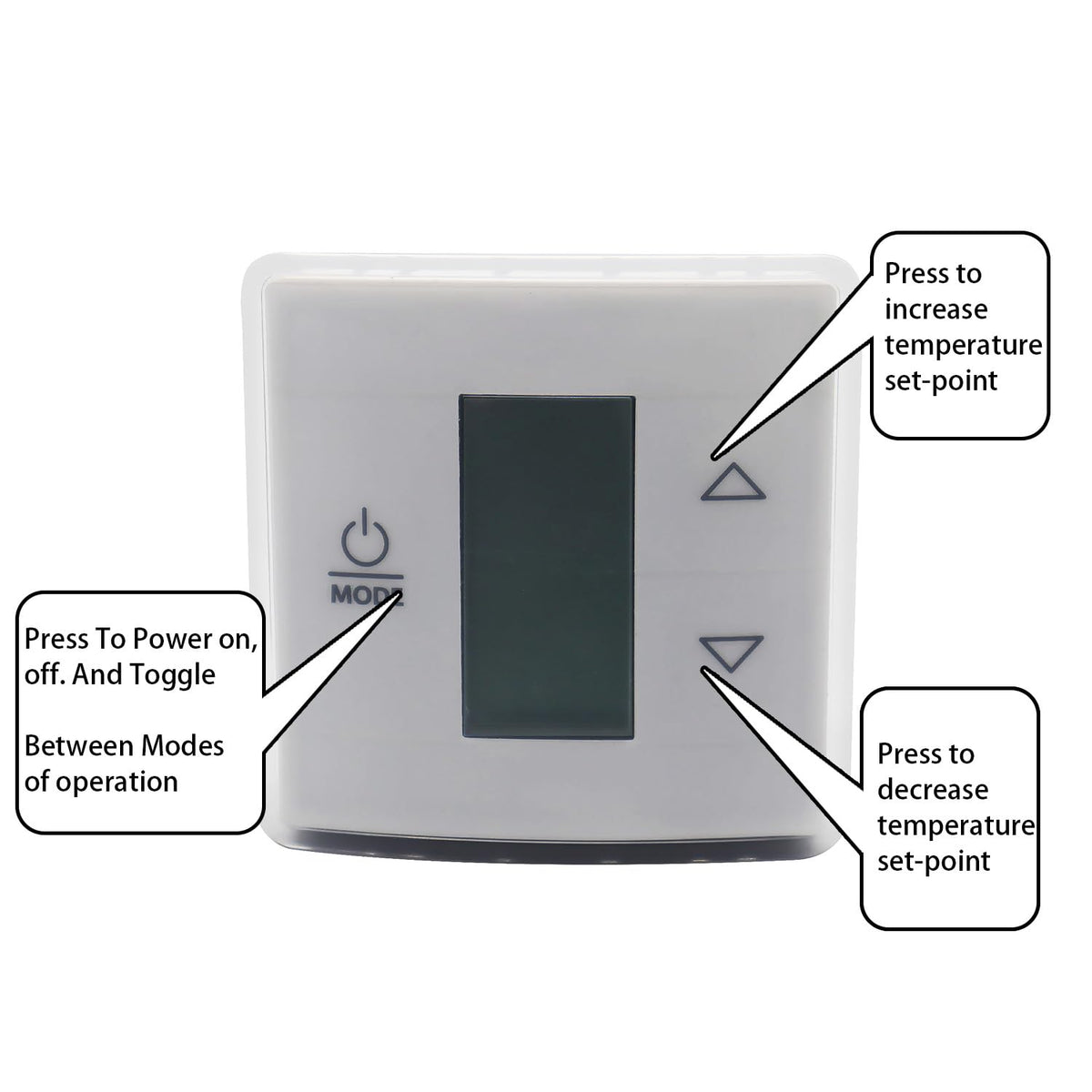 QHHR thermostat close-up of backlit LCD for quick temperature checks