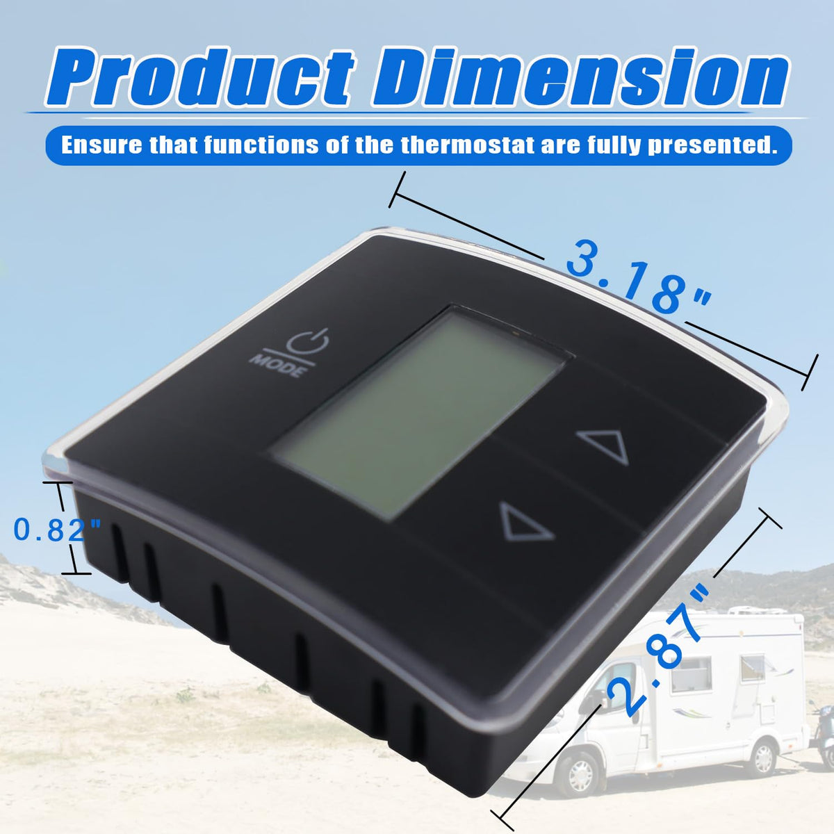 QHHR thermostat blue backlit LCD closeup, readable display benefit